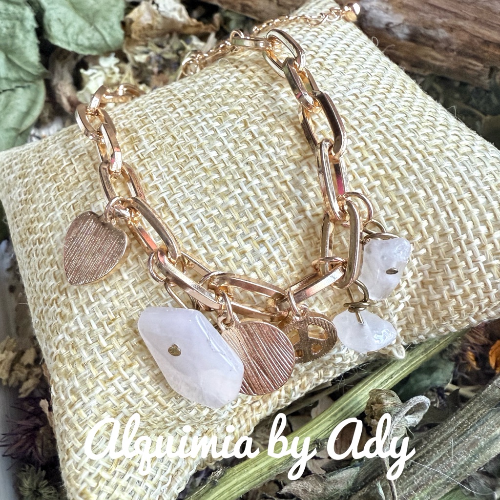 Pink Quartz Bracelet Gold Charms 64$
